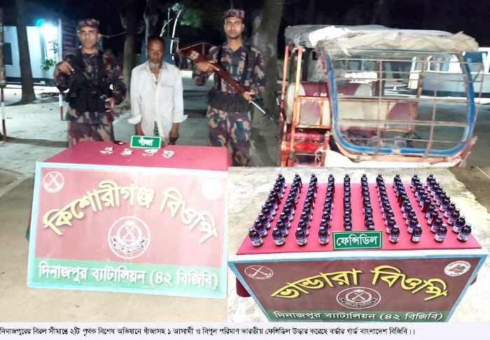 বিরল সীমান্তে বিজিবির অভিযানে গাঁজাসহ ১আসামী ও বিপুল পরিমাণ ভারতীয় ফেন্সিডিল উদ্ধার